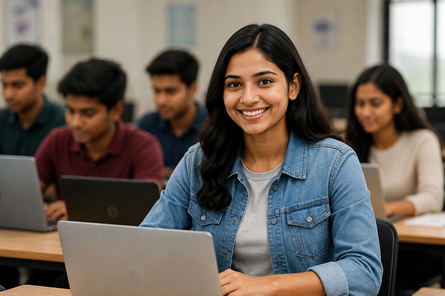 AI-generated classroom scene showing focused students learning together